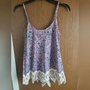 Rewind Purple Floral Tank Top with Lace Trim
